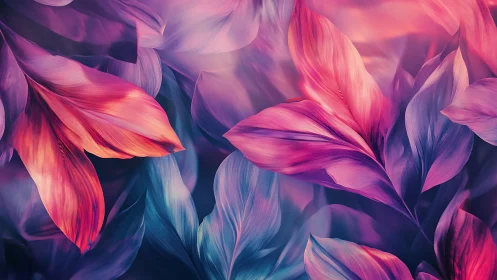 Abstract close-up of colorful overlapping digital leaves.