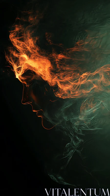 Flaming profile silhouette emerges from swirling dark smoke