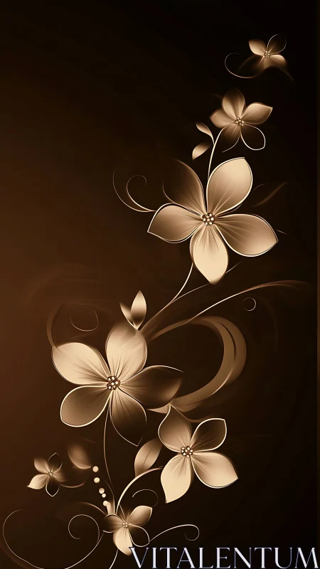 Golden flowers bloom in spiraling elegance against dark background.
