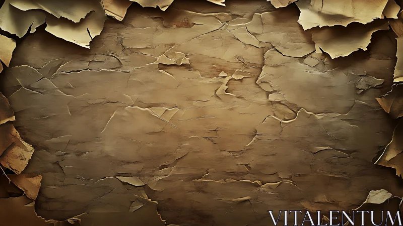 Layered cracked paper texture with torn edges in brown tones.