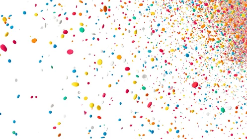 Colorful confetti swirls across white space in festive motion