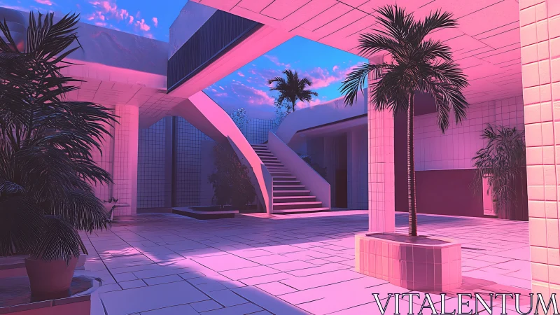 Neon-Lit Architectural Dream with Tropical Vibes.