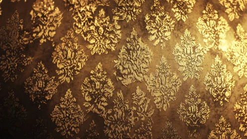 Golden damask pattern shimmers in warm ambient light.