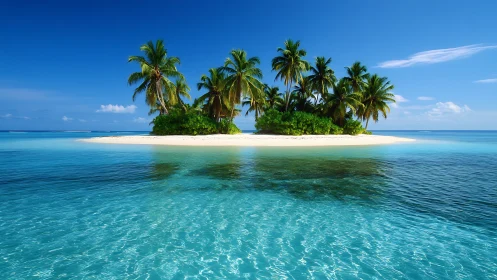 Tropical Island Oasis With Palm Trees in Crystalline Waters
