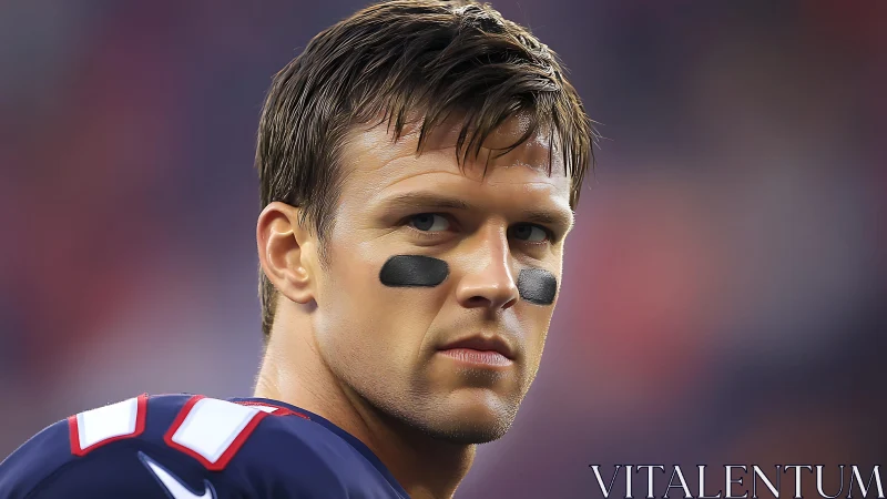 Close-cropped portrait isolates focused football player with eye black