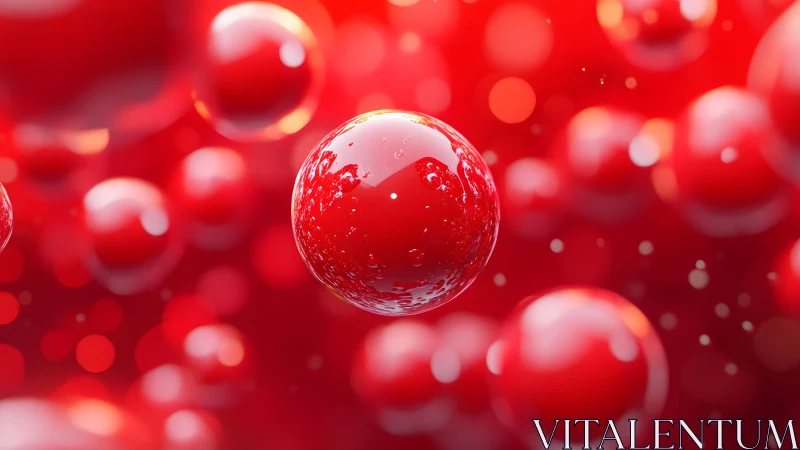 Shiny Red Spheres Floating in Abstract Digital Art Style.