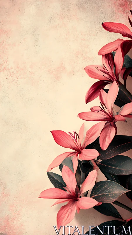 Pink Bloom Composition Against Textured Neutral Backdrop.