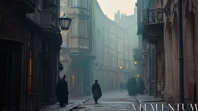 Victorian fogbound alley rendered in cinematic photoreal detail
