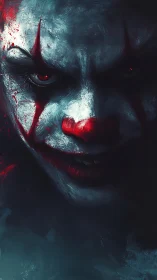 Sinister horror clown portrait in dark atmospheric light.