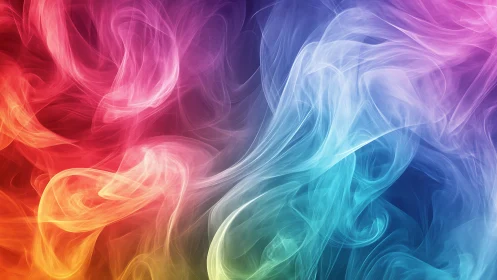 Swirling rainbow smoke drifts gracefully across a dreamy sky