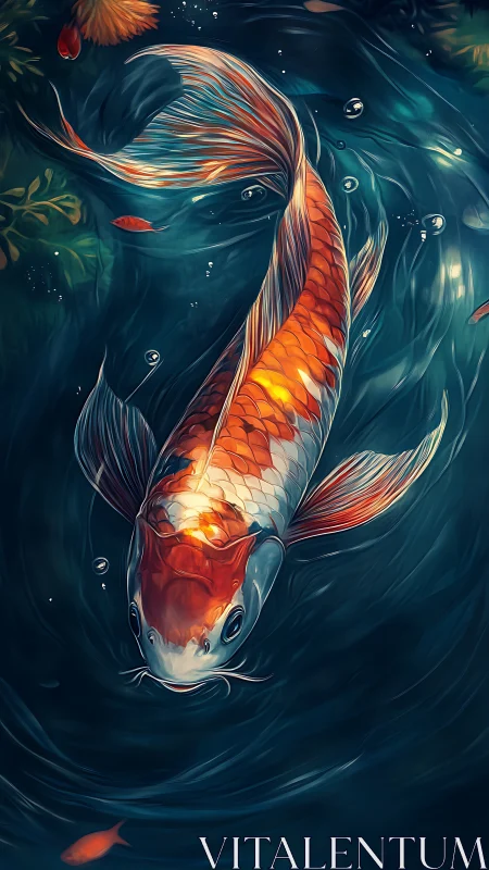 Luminous koi voyager swirling through midnight waterdreams.