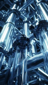 Futuristic chrome tube matrix with reflective industrial joints.