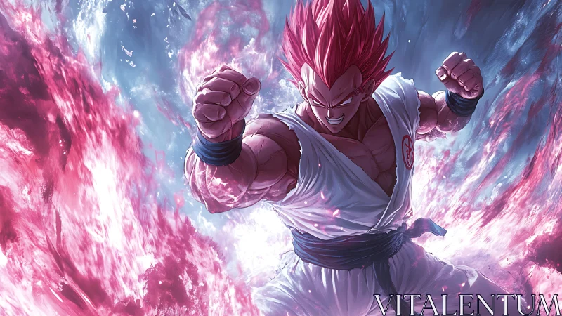 Crimson fury warrior ignites a storm of cosmic battle fire.