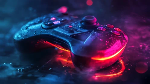 Neon-Illuminated Gaming Controller with Chromatic Light Trails
