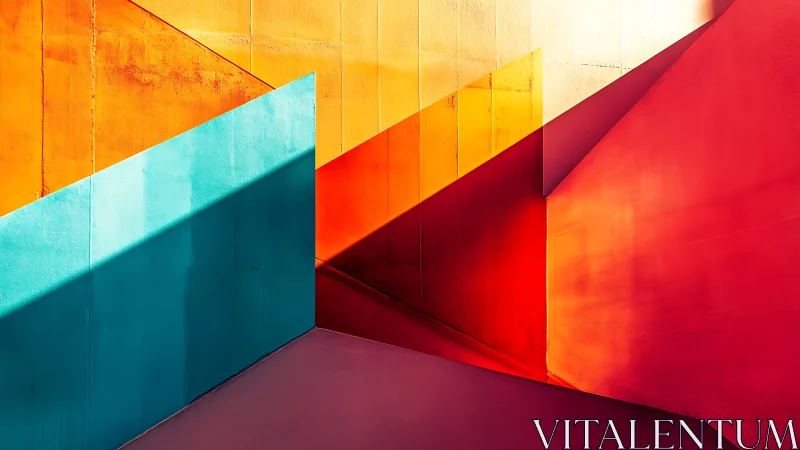 Geometric color planes with bold architectural light gradients.