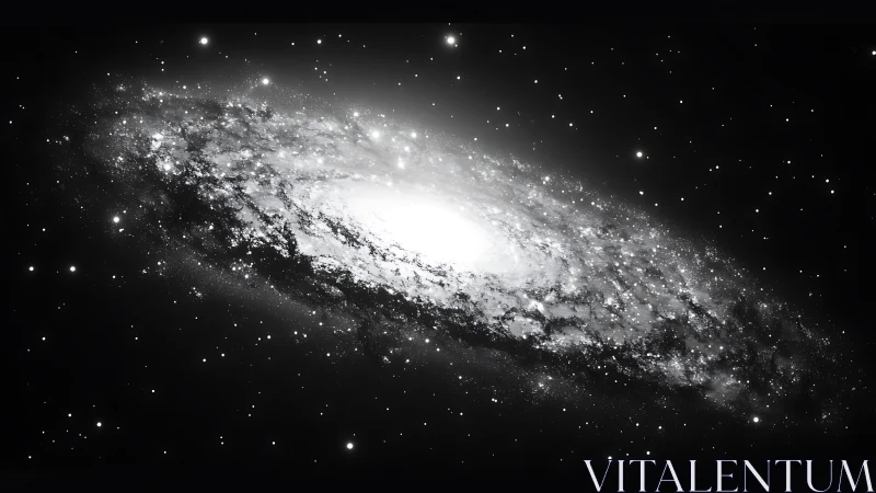 Spiral galaxy core in monochrome deep space field.