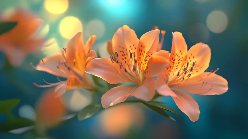 Orange Alstroemeria Blooms with Bokeh Background.