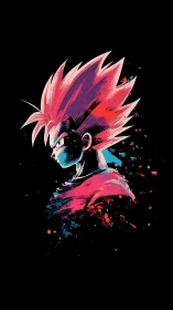 Neon warrior profile blazing through cosmic ink splatters.