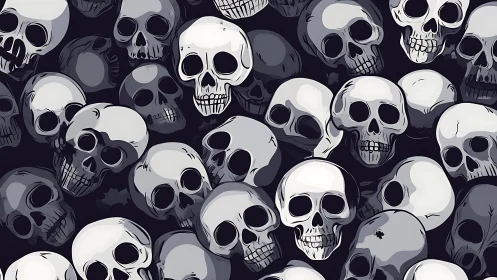 Bold cluster of stylized skulls creates playful gothic drama