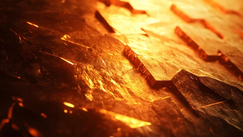 Abstract metallic surface with glowing orange highlights, digital art.