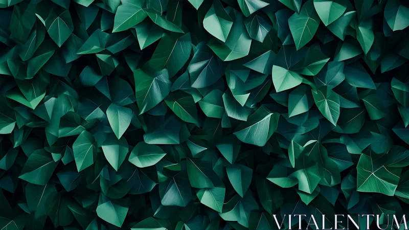 Geometric emerald leaves forming layered botanical mosaic.
