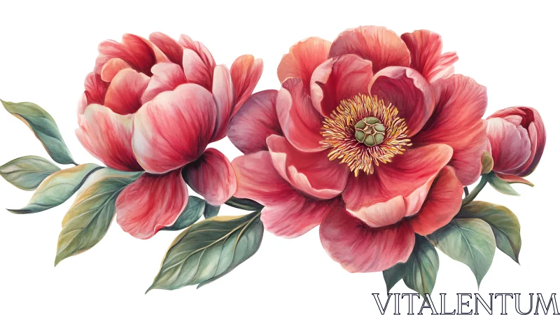 Radiant Pink Peonies Captured in Delicate Watercolor Beauty.