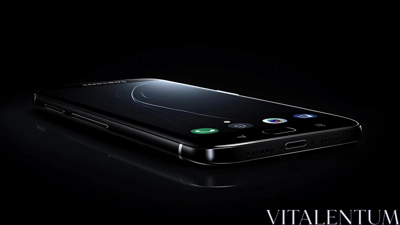 Samsung mobile device rendered in black against dark background.