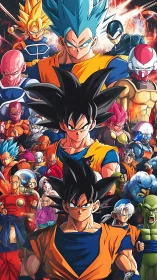 Anime ensemble poster with dynamic layered hero composition.