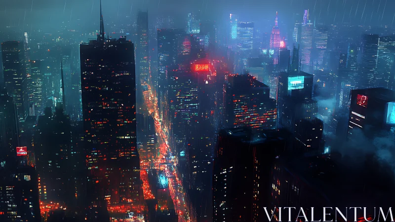 Neon-soaked cyberpunk skyline under cold midnight rain.