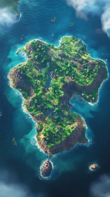 Aerial Heart-Shaped Island Archipelago with Biodiverse Temperate Vegetation