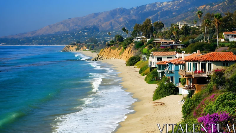 Cliffside beach houses overlook tranquil Pacific shoreline