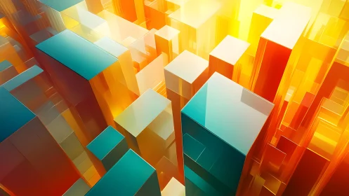 Futuristic geometric cityscape in vibrant abstract digital style.