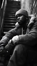 City stairwell quiet with a thoughtfully stylish stranger.