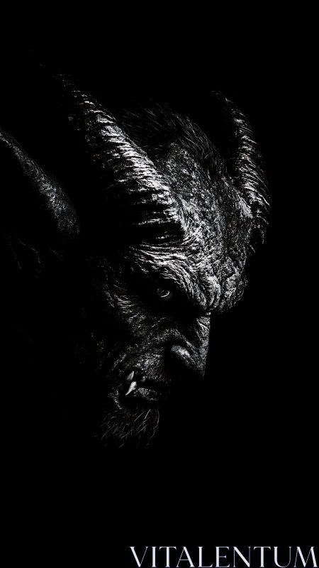 Shadowed horned creature gazes from darkness with quiet power