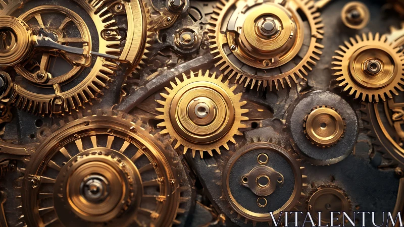 Golden clockwork gears interlock in a glowing mechanical symphony