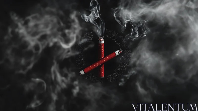 Anti-smoking symbol constructed from burning cigarettes in dense smoke