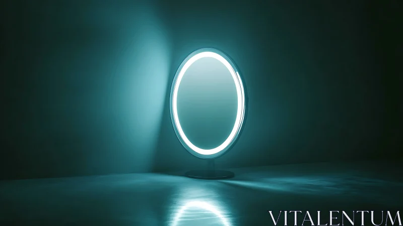 Luminous circular ring light glows in dark minimalist room