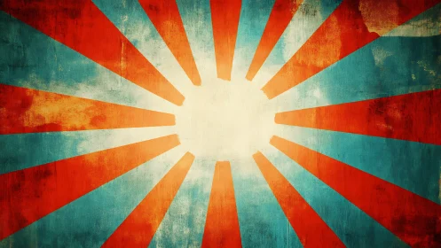 Vintage sunrise explodes outward in bold tangerine beams