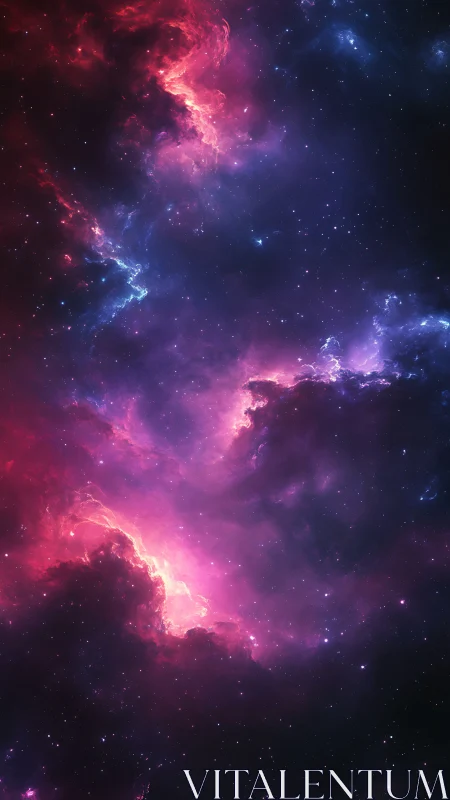 Nebula structure in deep space with magenta and blue clouds.