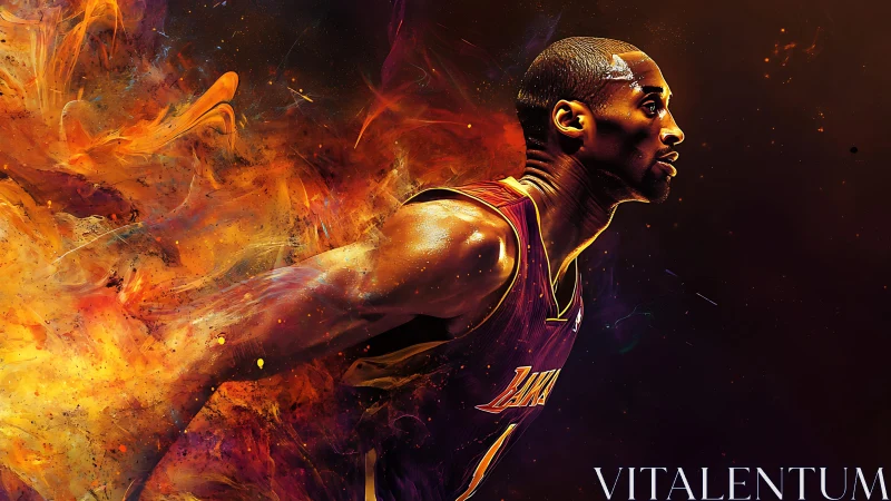 Dynamic basketball sprint in combustive chromatic motion field.