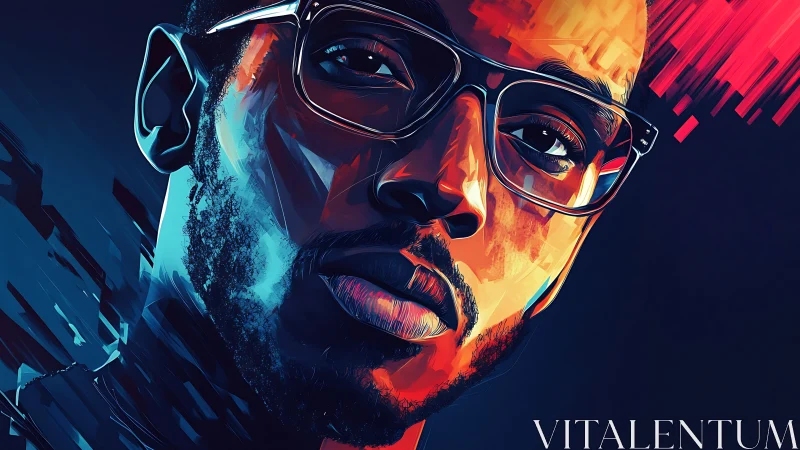 Vibrant cyber portrait captures focused gaze in neon light