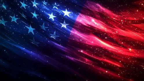 Abstract digital American flag rendered in luminous motion