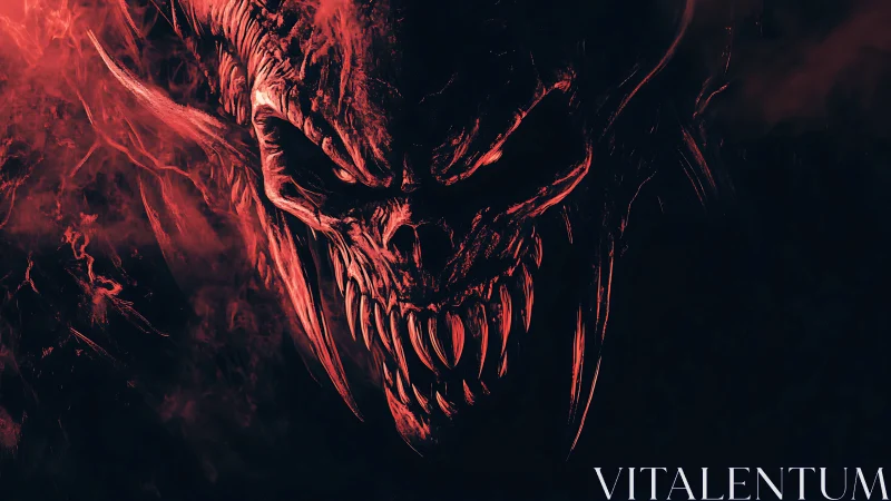 Demonic skull portrait in red smoke and deep shadow.