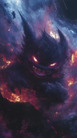 Demonic spectral creature emerges through apocalyptic inferno