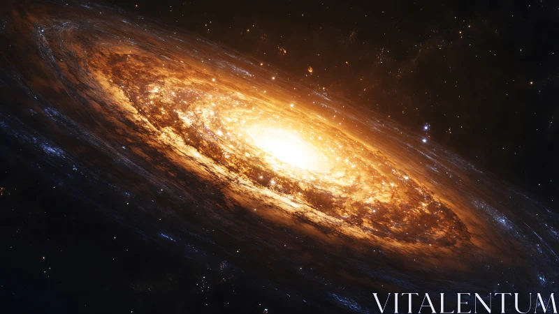 Stellar disk view of luminous spiral galaxy in profile.