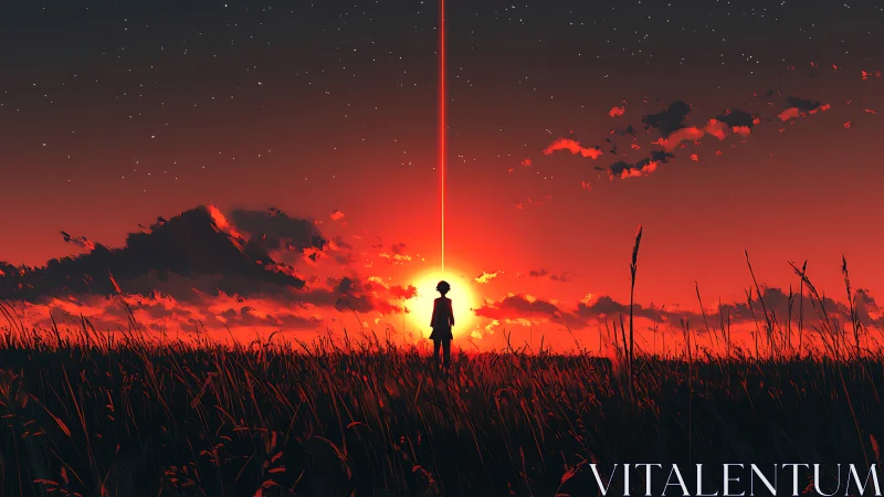 Quiet sunset wonder with a lone dreamer under glowing sky.