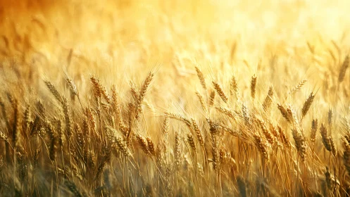 Mature wheat heads occupy sunlit field under shallow focus