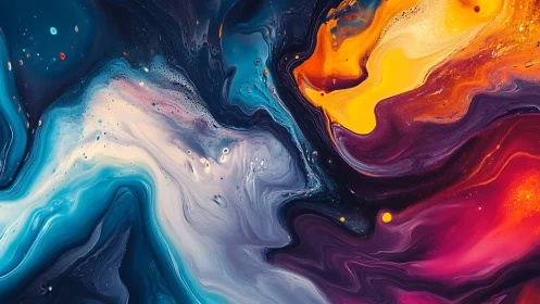 Multicolored fluid abstraction with swirling pigment flows.