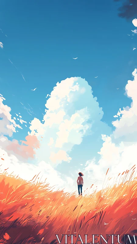 Bright sky wandering in golden wind-swept field of daydreams.