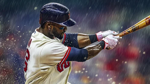 Storm-lit slugger carves a golden arc through the rain